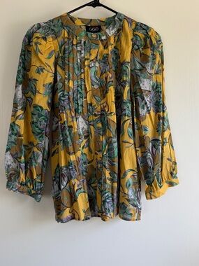 Gigio Floral Pintuck Yellow Blouse Puff Sleeve Cottagecore Feminine Puff Sleeve